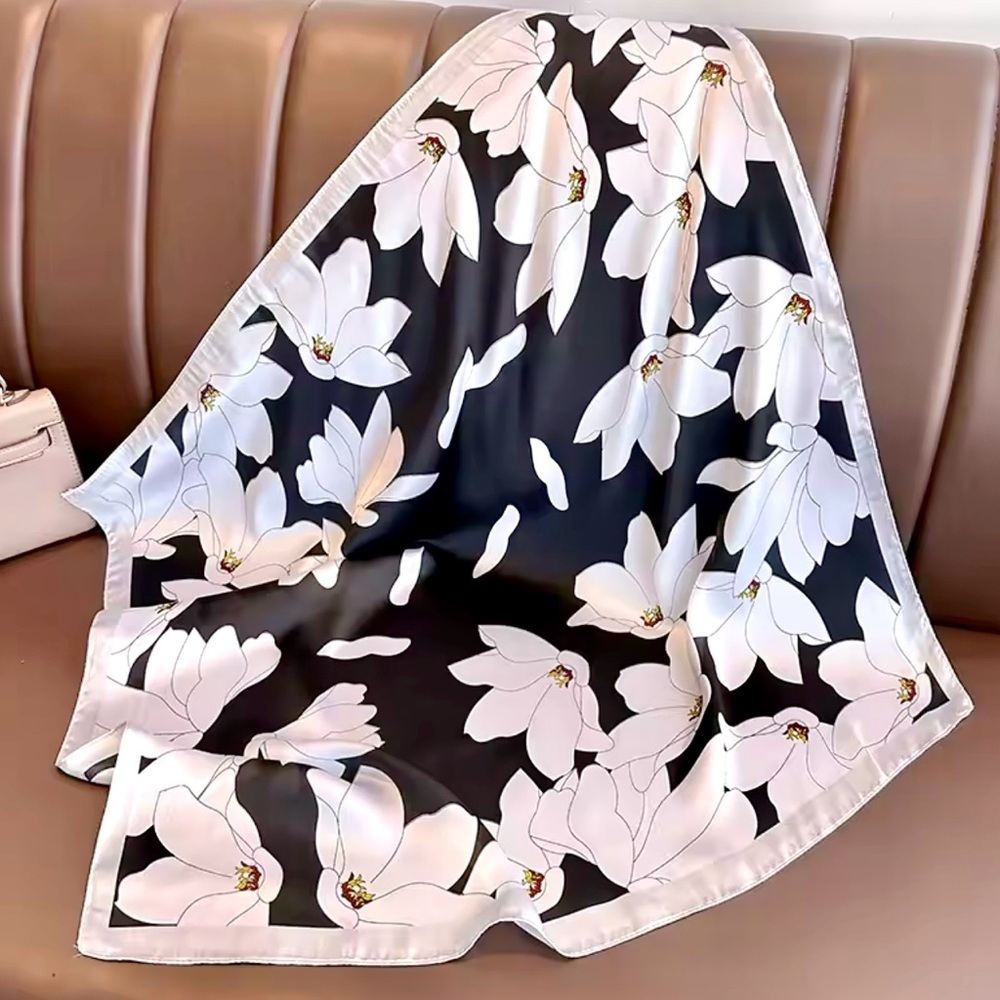 🌸 Black & White Floral Twillie Scarf | Chic, Versatile & Elegant